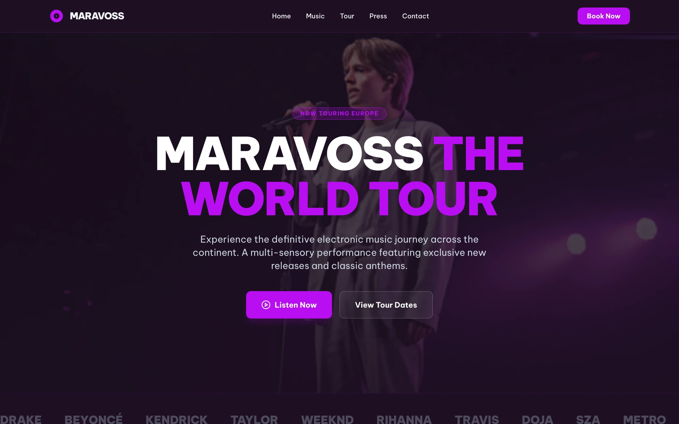 A published Artistplus artist site shown on its own domain.